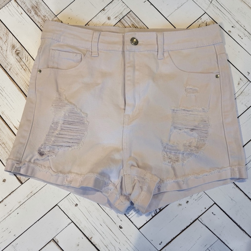 SHEIN Distressed Denim Shorts White Raw Hem Festival Coastal Cowgirl L